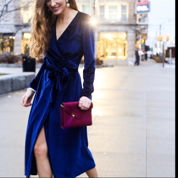blue velvet wrap dress